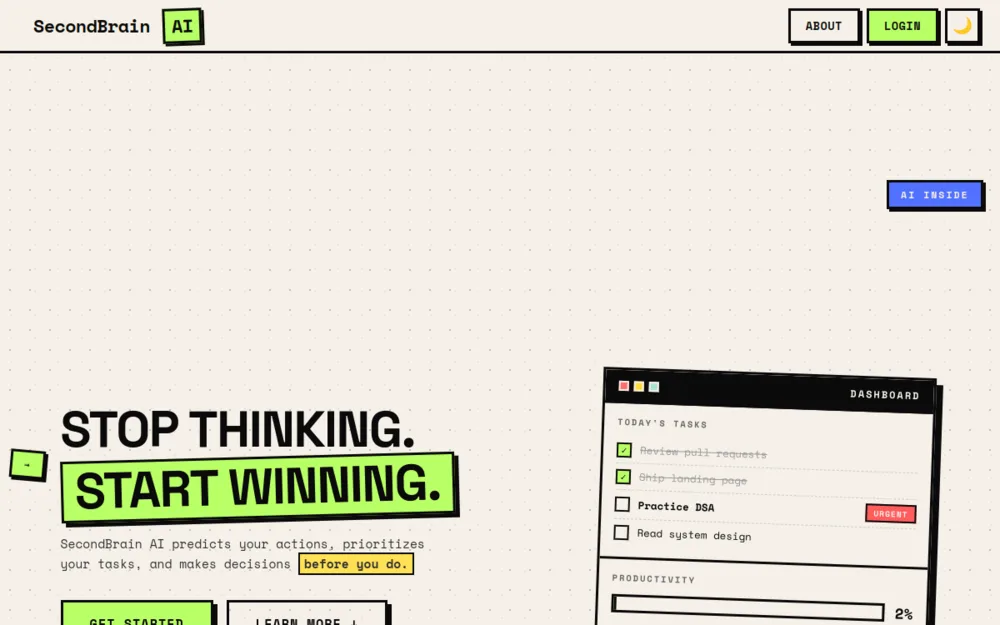 Screenshot of the SecondBrain AI live site